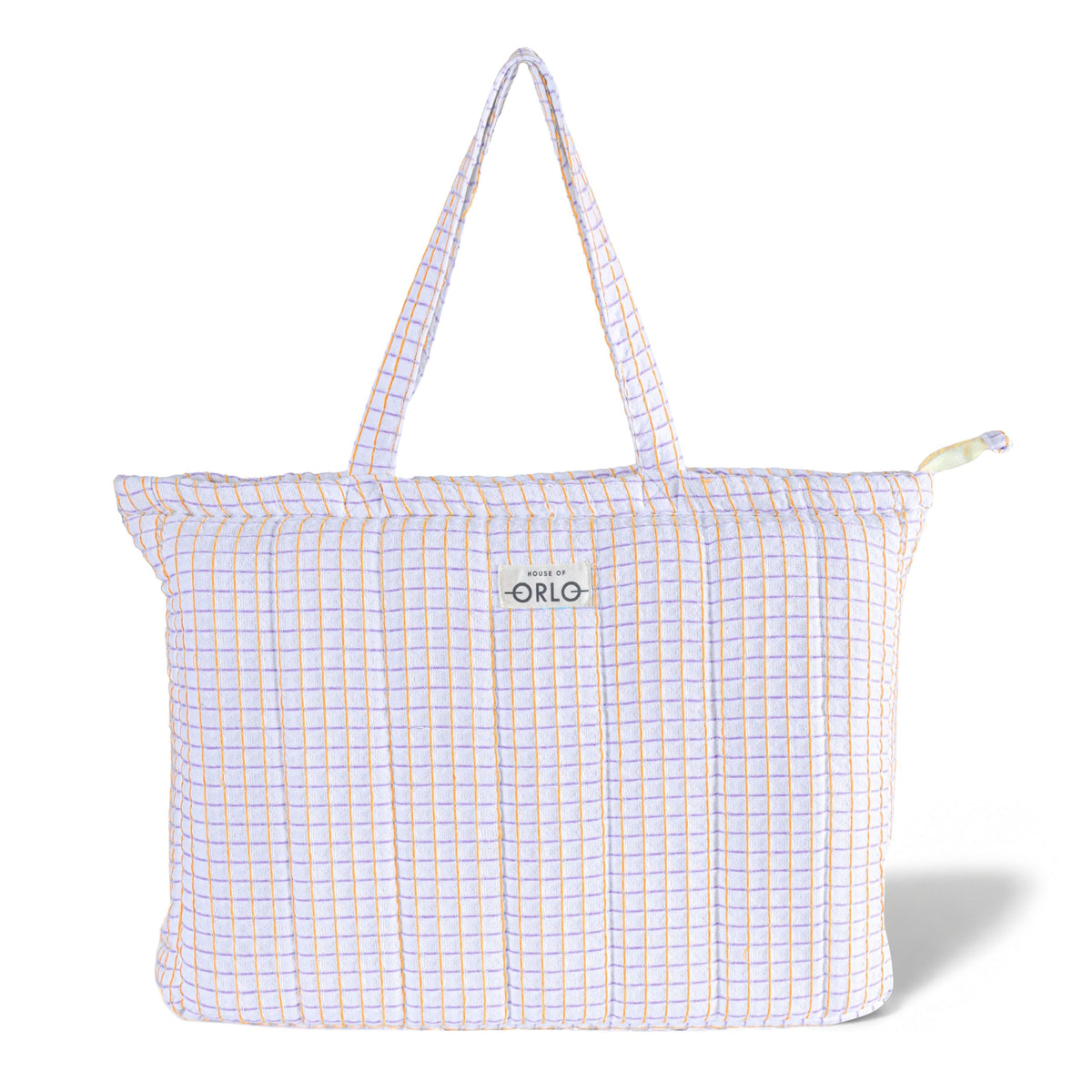 HOUSE OF ORLO Premium Cotton Waffle Quilted Tote Bag, Large Spacious Handbag for College, Office, Work, Travel, Shopping & Daily Use - Yellow&Lavender