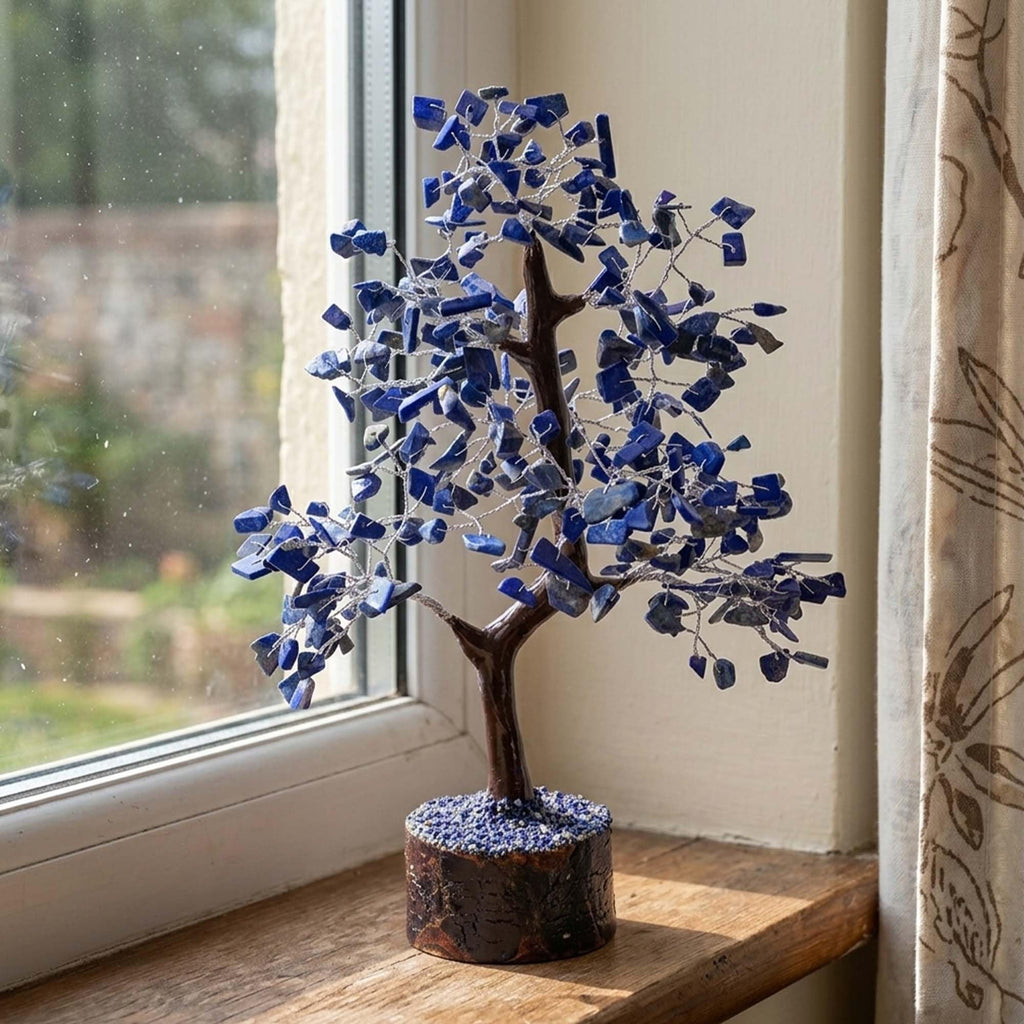 HEALING OF SOUL Amethyst Crystal Bonsai Tree with Silver Wire Branches | Natural Wooden Log Base | Handcrafted Gemstone Tree | Ideal for Home Decor, Meditation Setup & Spiritual Healing Spaces