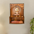Rousrie Beautiful Wooden Temple Unit for Home | Pooja Mandir with Storage Space Wall Mounted | Puja Cupboard for Home Size (H-15.3, L-10.6, B-11 Inch)