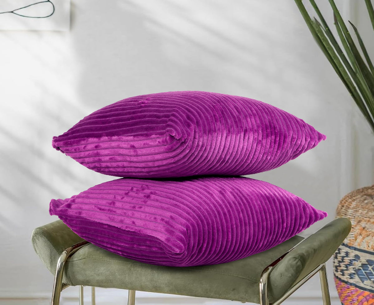 RD TREND® Cushion Cover Set of 2, Decorative Sofa Living Room Home Square Cushion Covers 24 Inch x 24 Inch, Aesthetic Corduroy Striped Double Sided (Dark Pink)
