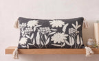 Furnistitchs Boho Rectangle Cushion Cover 12x20 inches | Handmade Decorative Throw Pillow Case | Bohemian Home Decor Sofa Bed Cushion Cover Living Room Bedroom (2, Grey Floret, 12x20 inches)