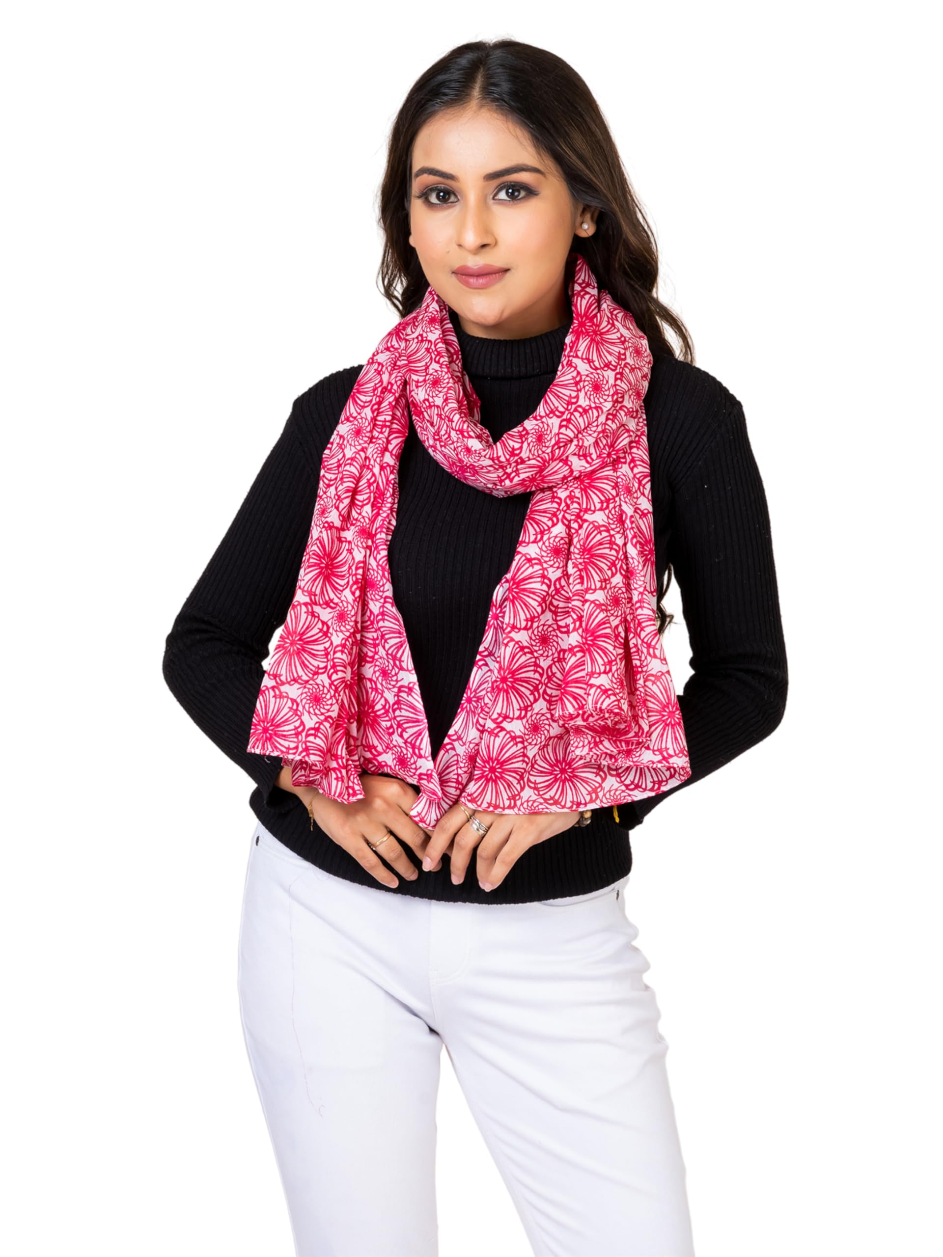 AQVA Bhonia Printed Cotton Scarf for Women Stylish (Hot Pink) | Head and Face Cover Scarf for Girls with 100% Cotton | Soft & Lightweight Scarves/Stoles for all Weather (72 x 43 in)