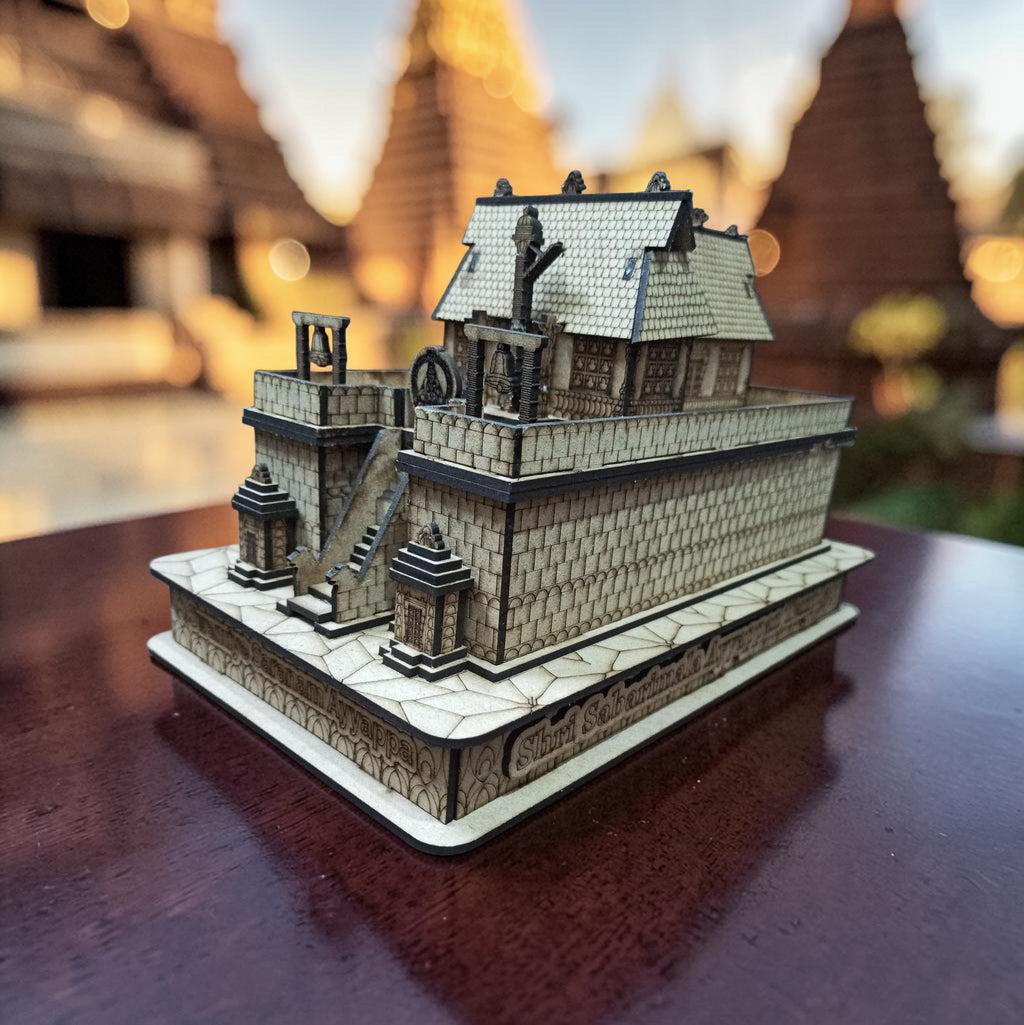 QUEENS CANVAS Wooden Shri Sabarimala Ayyappan Temple 3D Model, 16.5x25x18 cm