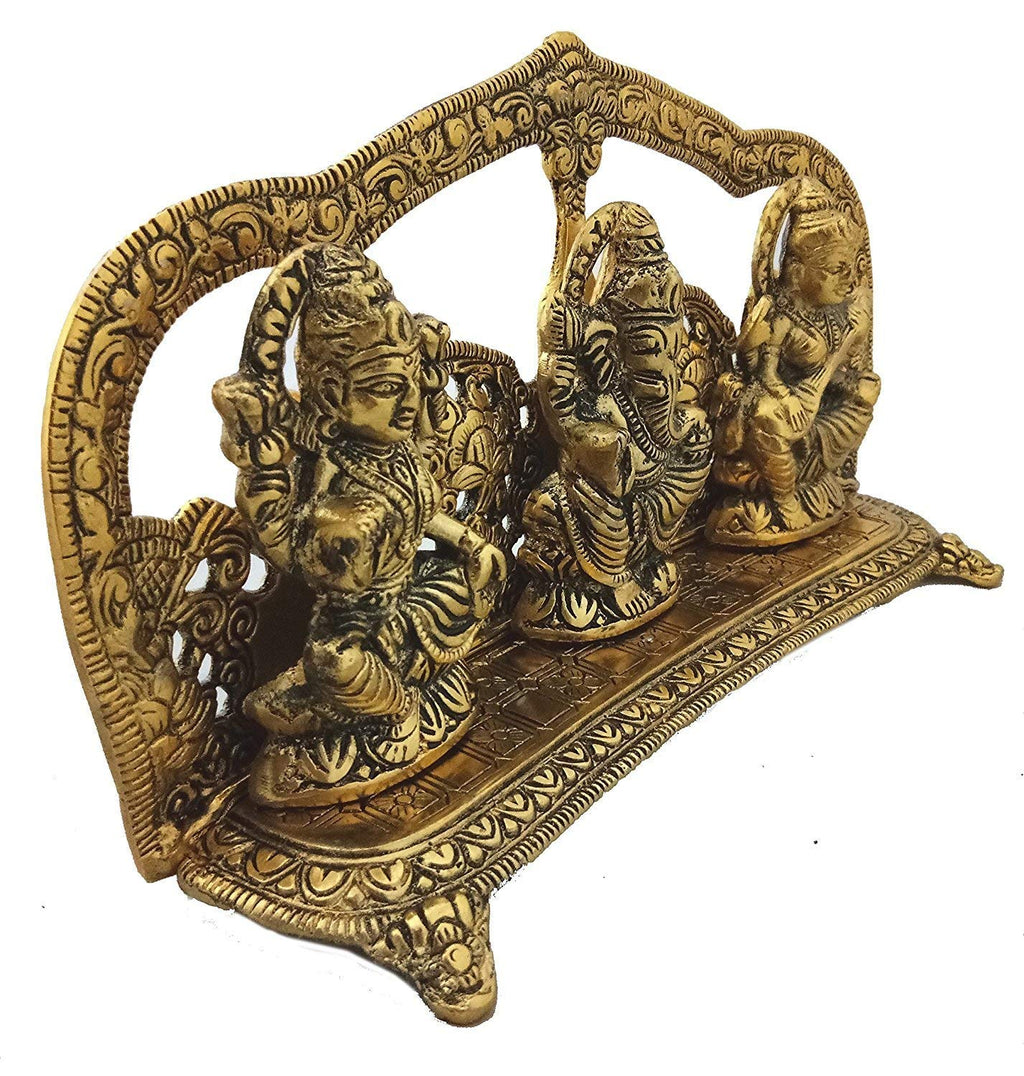 RCI Handicrafts Metal Laxmi Ganesh Saraswati Idol Gold Plated Showpiece Statute Gift (Gold, Lgsgld)