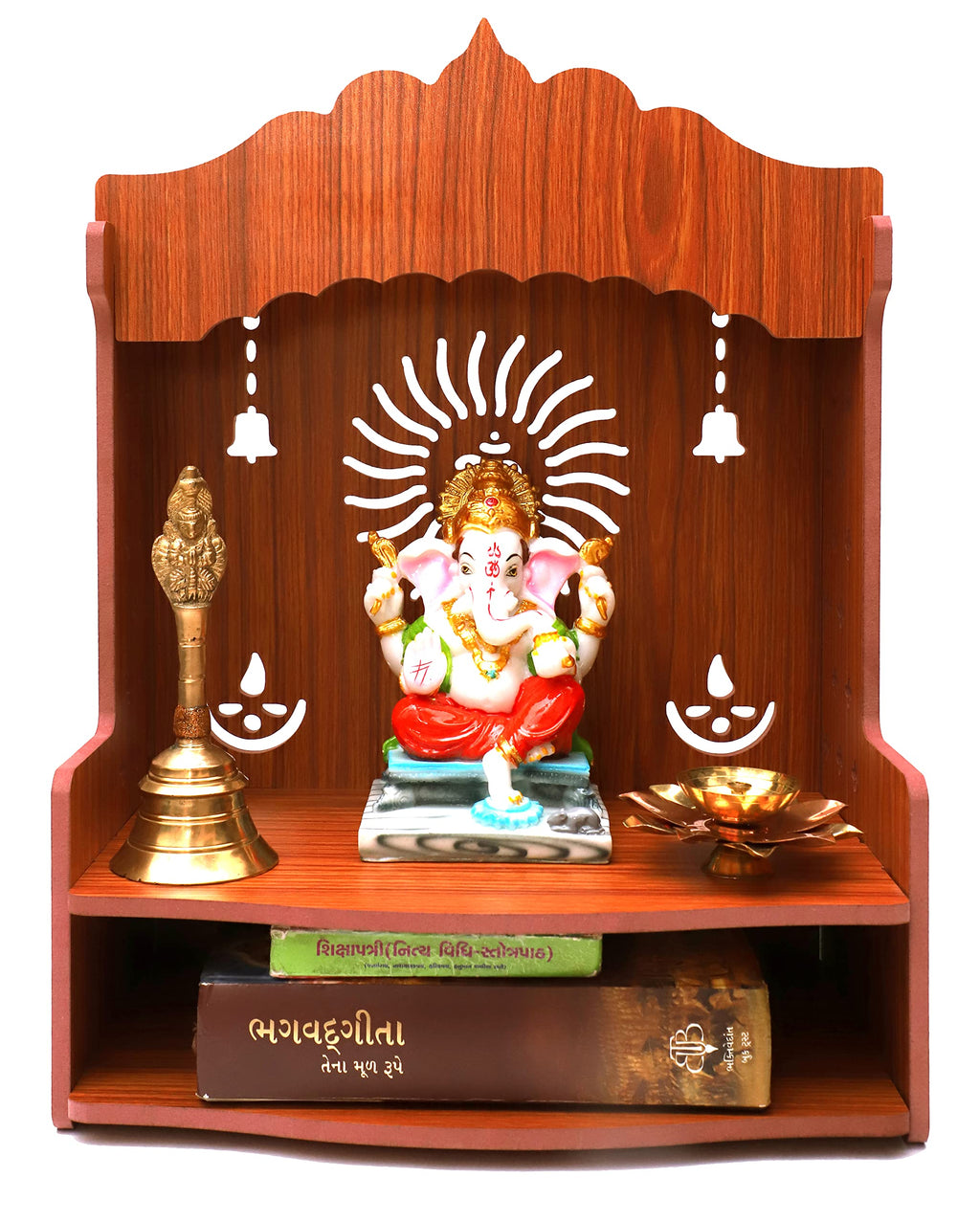 GROSSē Home Decor Beautiful Wooden Foldable Temple, Beautiful MDF Bell Wooden pooja Temple (Bell)