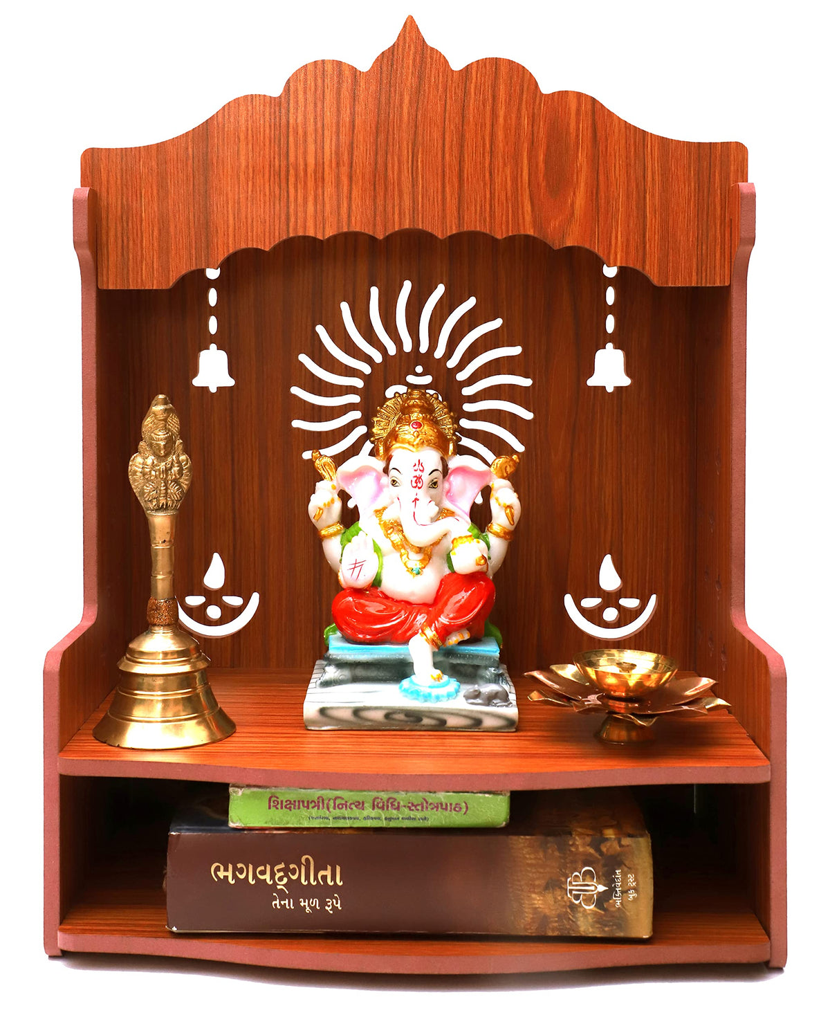 GROSSē Home Decor Beautiful Wooden Foldable Temple, Beautiful MDF Bell Wooden pooja Temple (Bell)