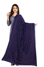 AKSHAR LLC Miss India Women's Chiffon Dupatta with Karachi Embroidery Work_027 (blue)