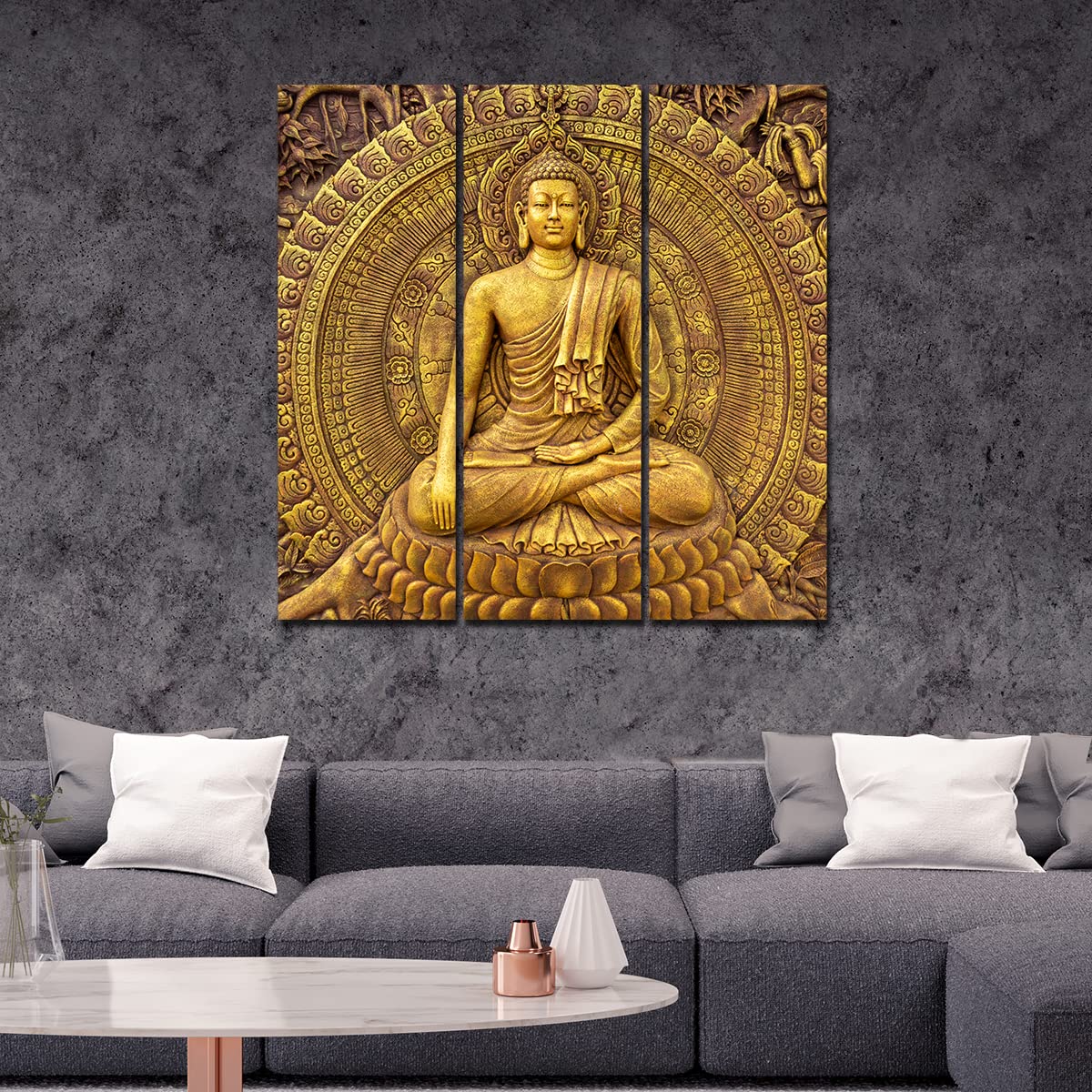 VIBECRAFTS 3 Pieces Spiritual Buddha Canvas Wall Painting Fitted With Wooden Frame For Home | Office | Living Room | Gifts (PTVC3Pcs1_9599)