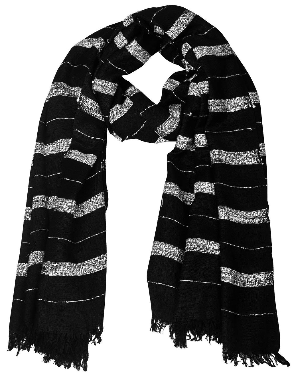 Aimee Men's Striped Rayon, Cotton Scarf (BPCV1_Black)