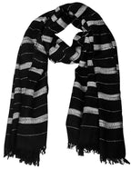 Aimee Men's Striped Rayon, Cotton Scarf (BPCV1_Black)