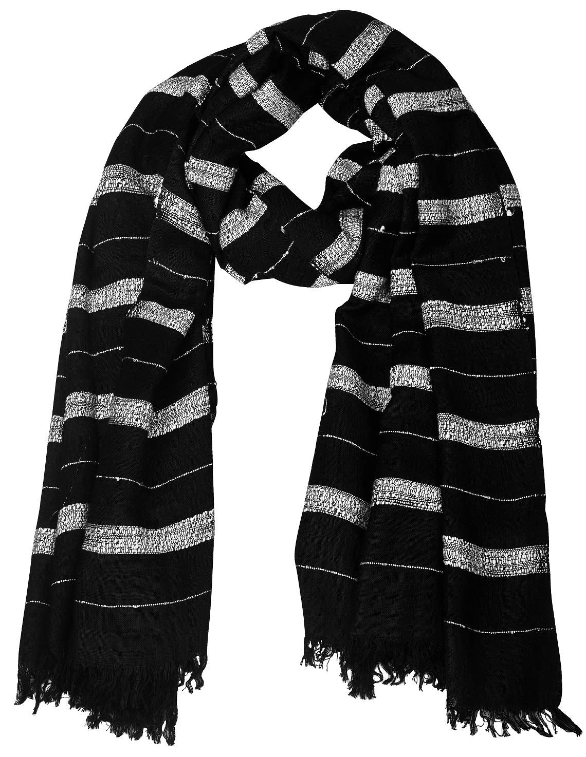Aimee Men's Striped Rayon, Cotton Scarf (BPCV1_Black)