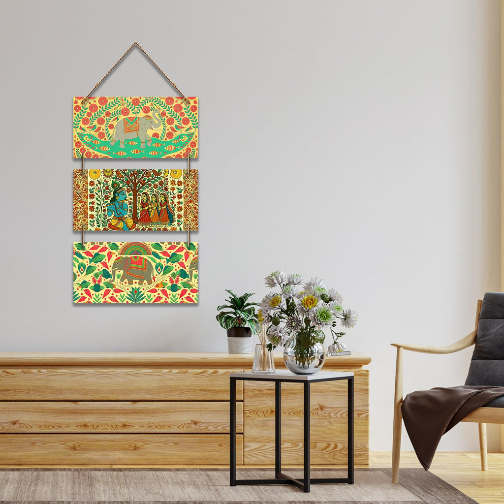 Artvibes Divine Shree Krishna Playing Flute Religious Wall And Door Hanging for Home Temple | Spiritual Decor Items | Wall Illustrations | Artwork| Stylish Modern Decor Item | Gift Items (WH_9450N)