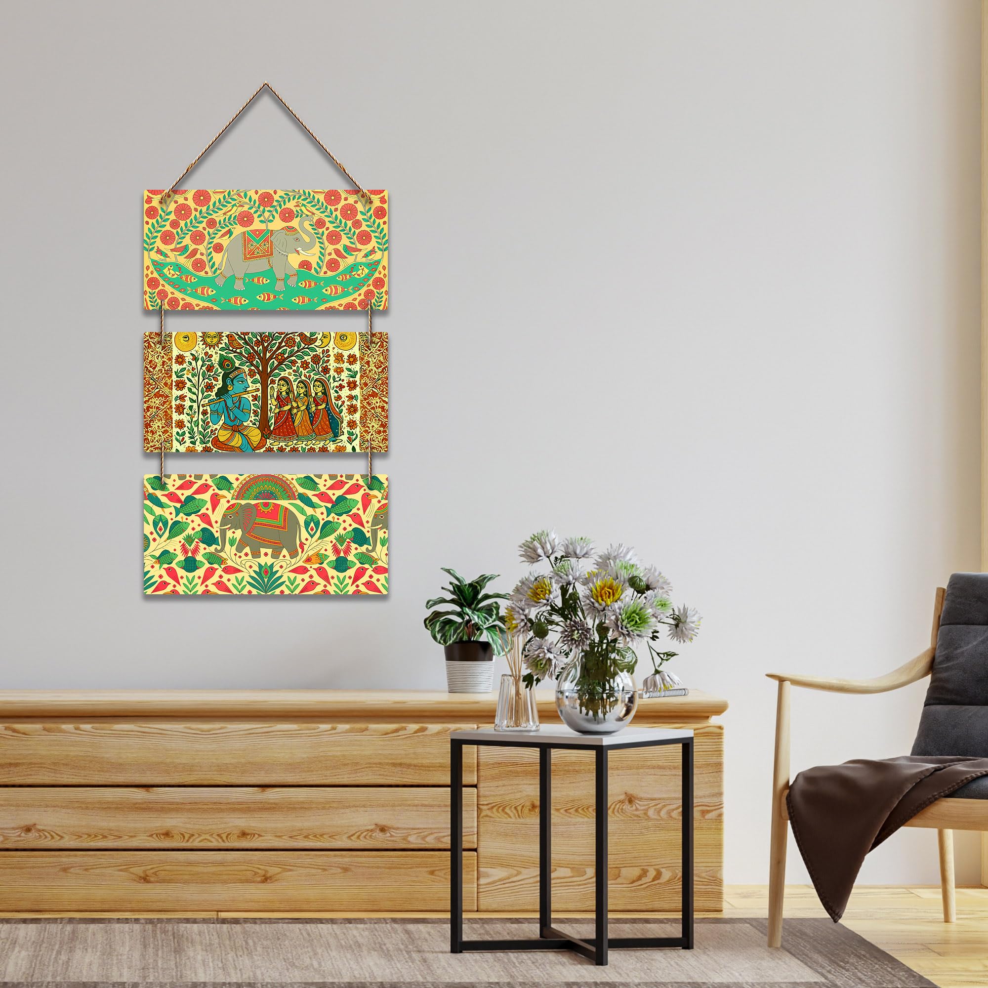 Artvibes Divine Shree Krishna Playing Flute Religious Wall And Door Hanging for Home Temple | Spiritual Decor Items | Wall Illustrations | Artwork| Stylish Modern Decor Item | Gift Items (WH_9450N)