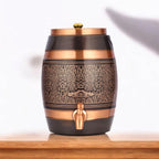 cWc Pure Copper Water Dispenser 8 Litre | Handcrafted Antique Engraved Copper Barrel | Ayurvedic Water Storage Pot | Traditional Copper Water Tank for Home, Kitchen & Office
