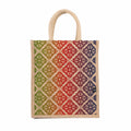 Sangra Multicolor Jute bag for Women and Men Lunch Bag with Zip and Handle Reusable Tiffin Bag Shopping Grocery Bag (Rangoli)