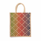 Sangra Multicolor Jute bag for Women and Men Lunch Bag with Zip and Handle Reusable Tiffin Bag Shopping Grocery Bag (Rangoli)