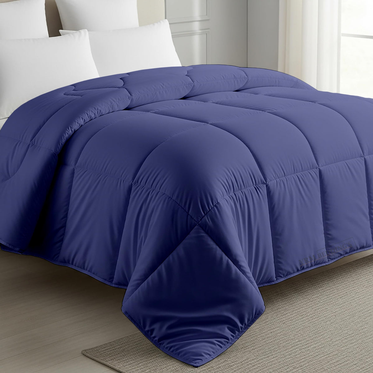 MeckHome Culture MHC- 800 Series Quilted Comforter 300-GSM Microfiber Soft/Fluffy Hypoallergenic Comforter/Quilt/Dohar/Rajai for (60 x 90 Inches) Single Bed Comforter -Medium Blue Kafalo