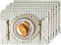 ALSTONIA Handmade Cotton Dining Table Placemats | Heat Resistant Dining Table Place Mats |Kitchen Tabletop|Kitchen Coffee Center Table & Eating Areas (Green & White, 6 Pcs Placemats) Kafalo