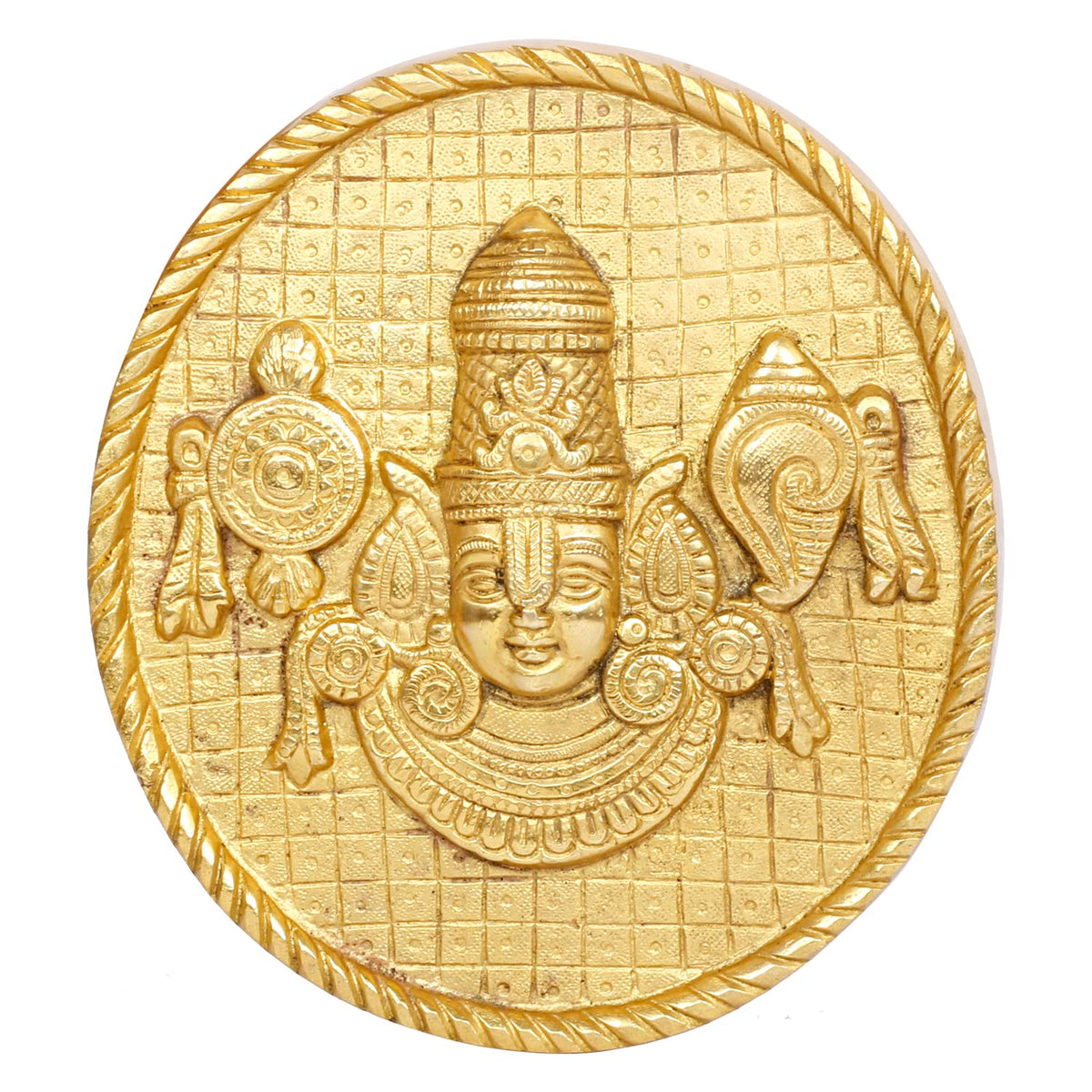 ARTVARKO Brass Lord Tirupati Balaji Sri Venkateswara with Shankh Chakra Wall Hanging Idol Showpiece Home Décor (6.5x7 Inch)