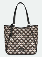 ZOUK Naisha Black & White Motif Tote Bag for Women | Vegan Leather Large Shoulder Handbag with Bottle Holder, Multiple Pockets & Water-Resistant Lining | Office, Travel & Daily Use | Bidri Kaiser