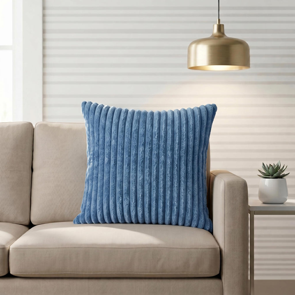 Yellow Weaves Pencil-Stripe Fur Cushion Covers | Soft Polyester | Decorative Sofa & Throw Pillow Covers | 16x16 Inches, Pack of 1 (Sky Blue)