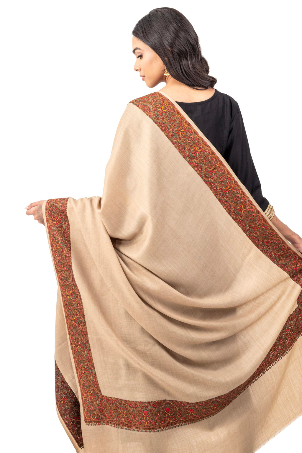 Naureen Women Pashmina Blend Shawl with Kashmiri Embroidery, Warm and Soft, 40x80 inch