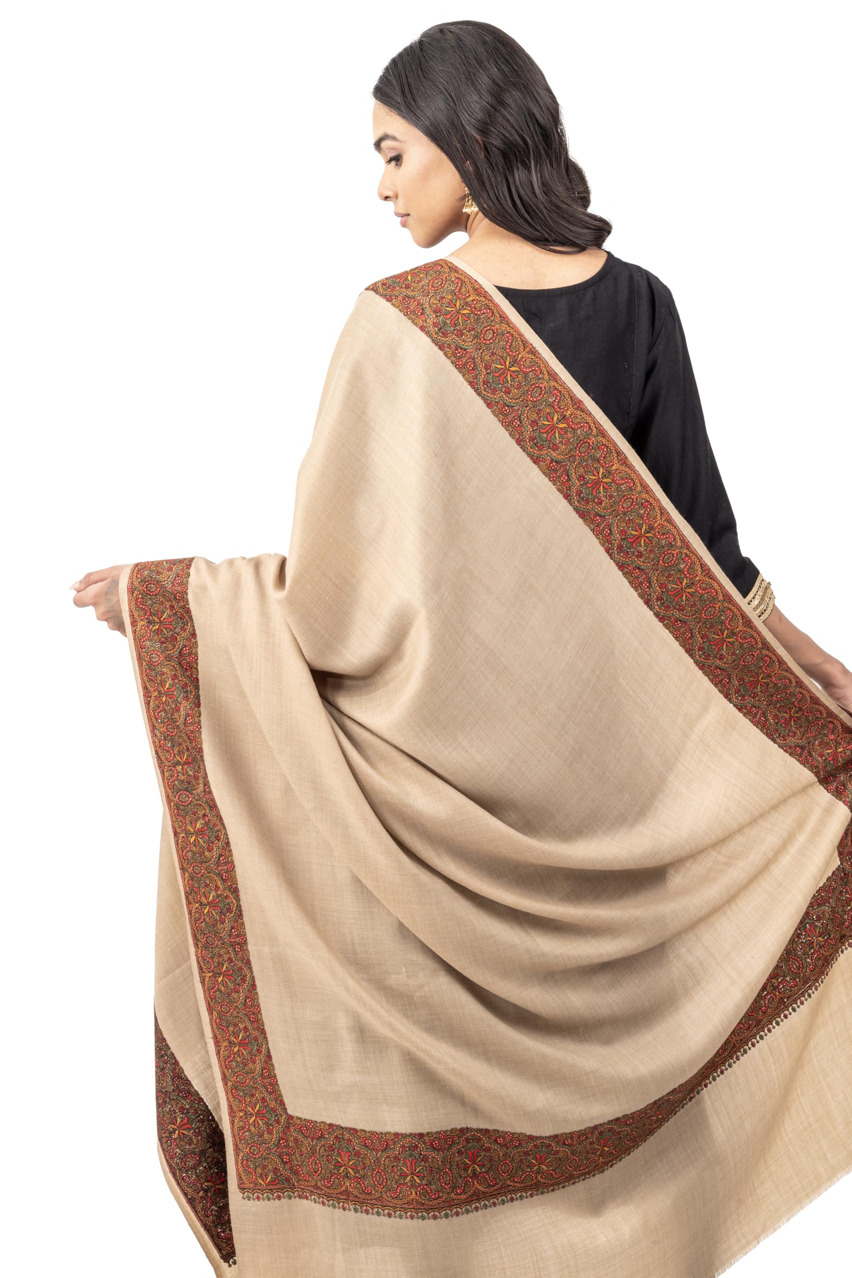 Naureen Women Pashmina Blend Shawl with Kashmiri Embroidery, Warm and Soft, 40x80 inch
