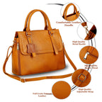 RICHSIGN LEATHER ACCESSORIES Full-Grain Natural Leather Top-Handle satchel Tote Ladies Handbags & Shoulder Sling Bags For Women Office Branded Stylish Latest Size-L-11 X H-10 x W- 5 In (TAN MANGOO)