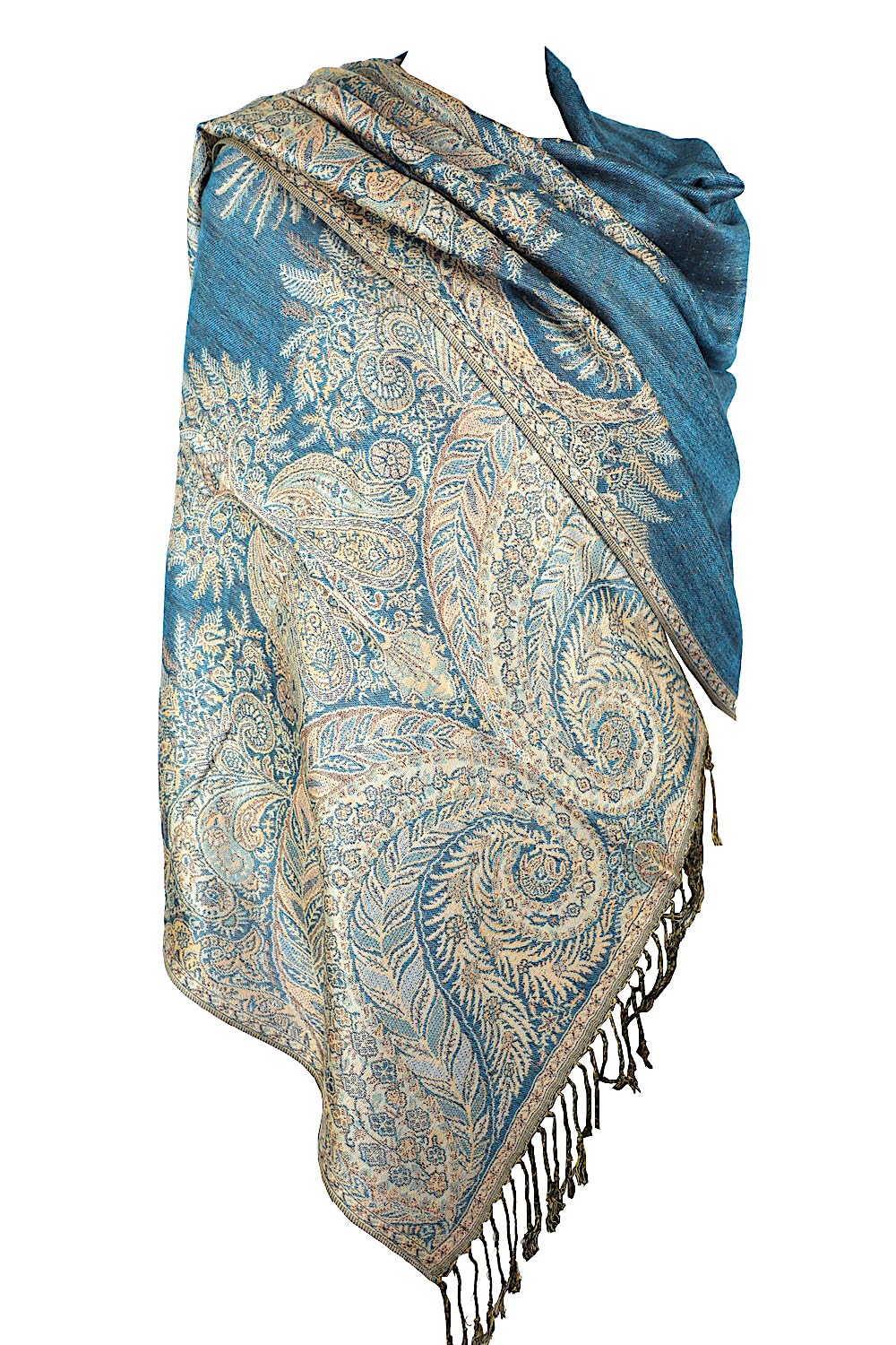 Achillea Luxurious Double Layered Jacquard Big Paisley Pashmina Shawl Wrap Scarf