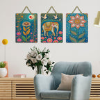 Artvibes Nature Theme Wall Art Decorative MDF Wooden Wall Art for Home | Living Room | Office | Cafe | Painting Wall Decor | Wall Poster | Ethnic Wall Decor | Unique Gift (WH_96116N), Set of 3