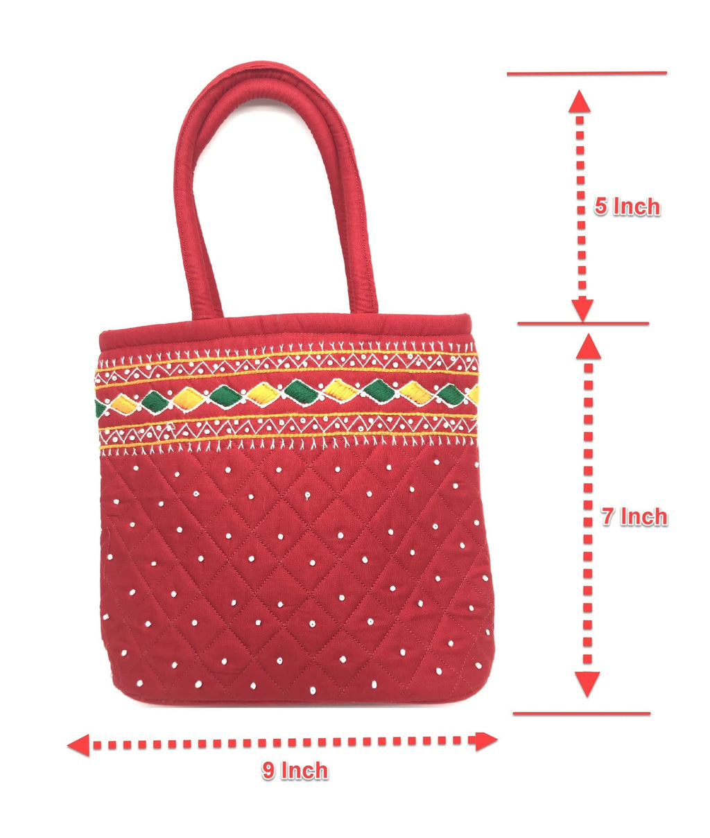 srishopify handicrafts MINI Handbags for Girls Stylish Handmade Banjara Traditional Small Bags Hand Purse Cotton Red Original Thread Work Pouch