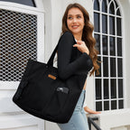 The Purple Tree Black Cotton Canvas Tote Bag for Women, Extra Large Tote Bag with Pockets, Zipper Closure, Eco friendly Cotton Travel Tote for Work, Gym, Picnic, Grocery, Shopping & Everyday Use