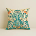 STITCHNEST Ethnic Satin Cushion Covers Twin Peacock with Floral Pattern, 16x16 Inch, Pack of 5 for Traditional Home Decor, Sofa Styling & Gifting