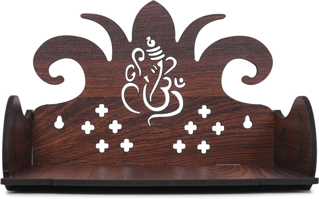 GOJEEVA KRAFT Engineered Wood Hand Crafted Carved Pattern Home Temple for Idols Temple for Home and Office I Ganesh Ji Pattern | Set Top Box Stand I Wooden Mandir (Pack of 1) (Medium)
