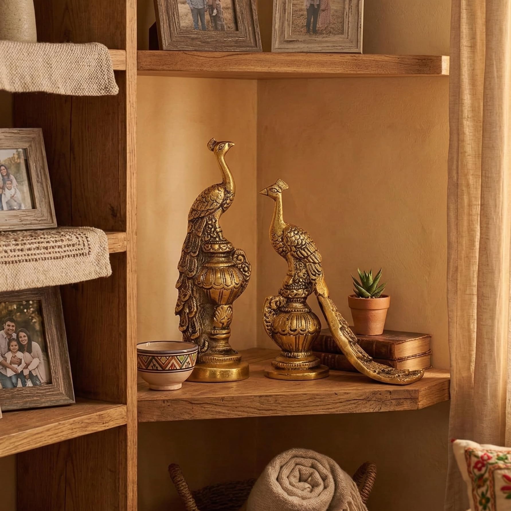 Kridaykraft Peacock Metal Statue,Lovers Peacock Couple Pair Showpiece Statue For Home,Office Decor, Romantic Gift To Boyfriend,Girlfriend,Animal Figurines - 2.76X6.69 Inch, Gold