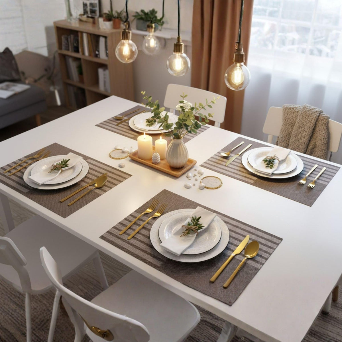 YELONA Placemats Set of 4, Heat-Resistant Woven Vinyl Table Mats, Non-Slip & Washable Dining Tablemats for Kitchen & Dinner Decor, Bistre Brown (45cm x 30cm) Kafalo