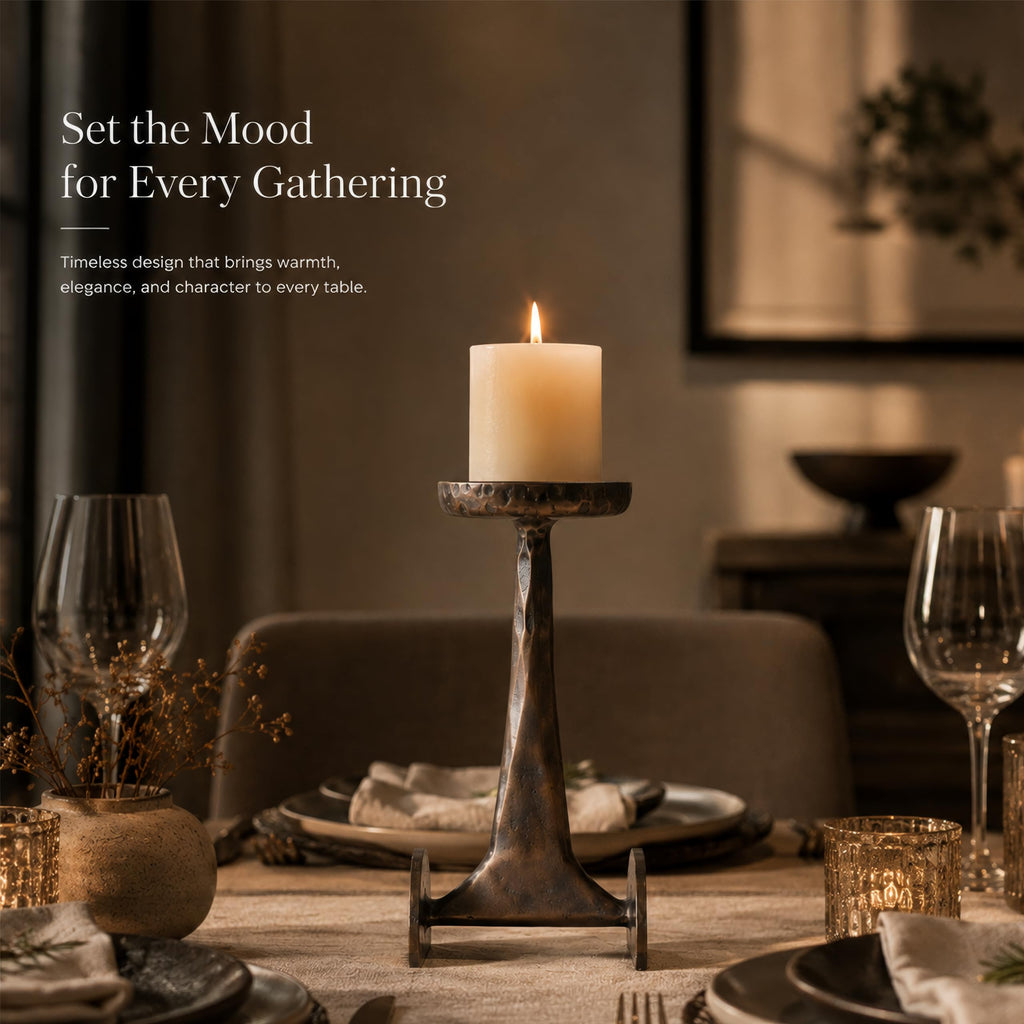 Helios Pyrr Imperial Column Candle Stand - Antique Copper | Luxury Metal Candle Holder Set for Home, Living Room & Gifts | Modern Decorative Centerpiece