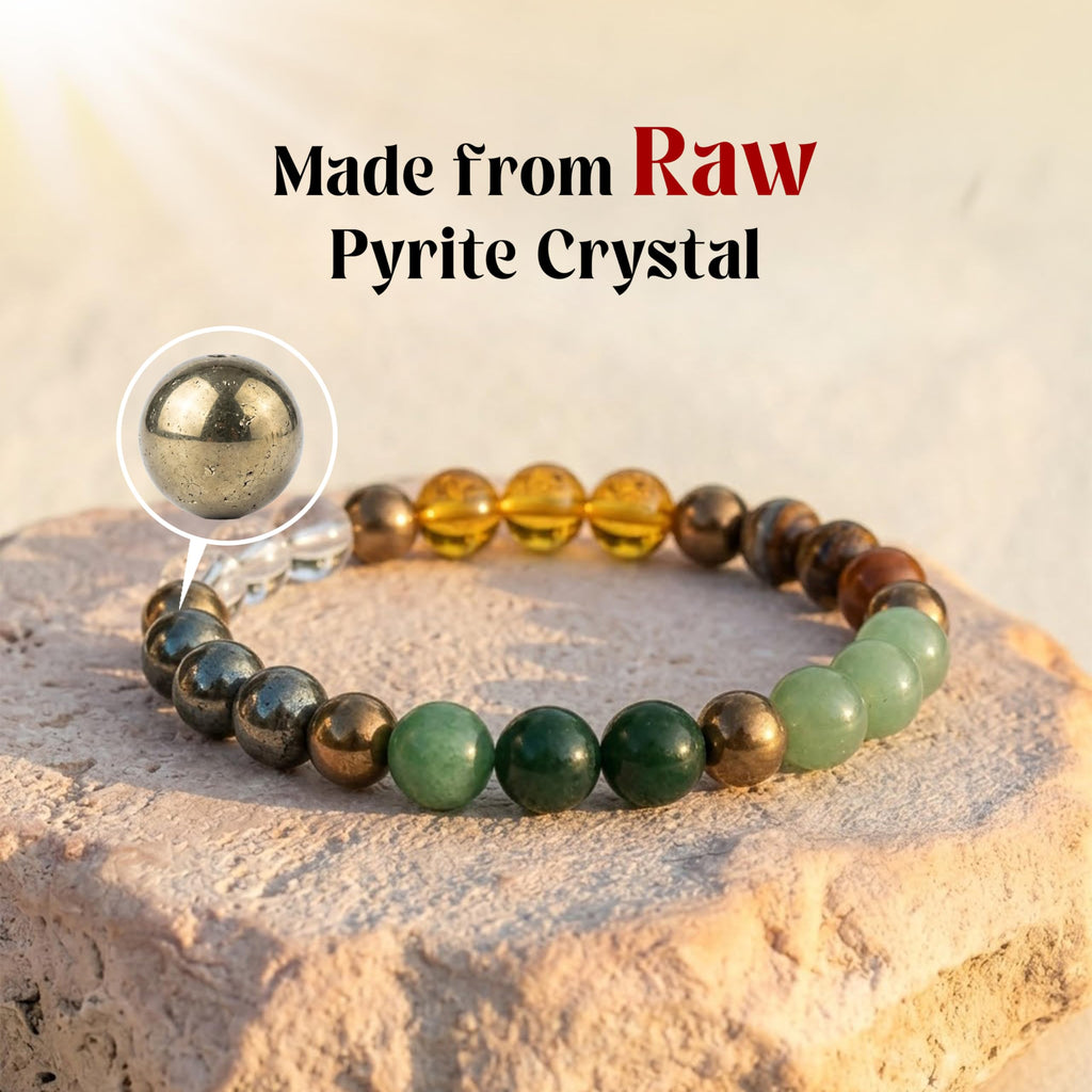 LIFE CHANGING ASTRO Dhan Yog Bracelet for Wealth & Success | Pyrite Citrine Tiger Eye Green Aventurine Hematite | Money Attraction, Confidence & Abundance Bracelet | by Acharya Lavbhushan Ji