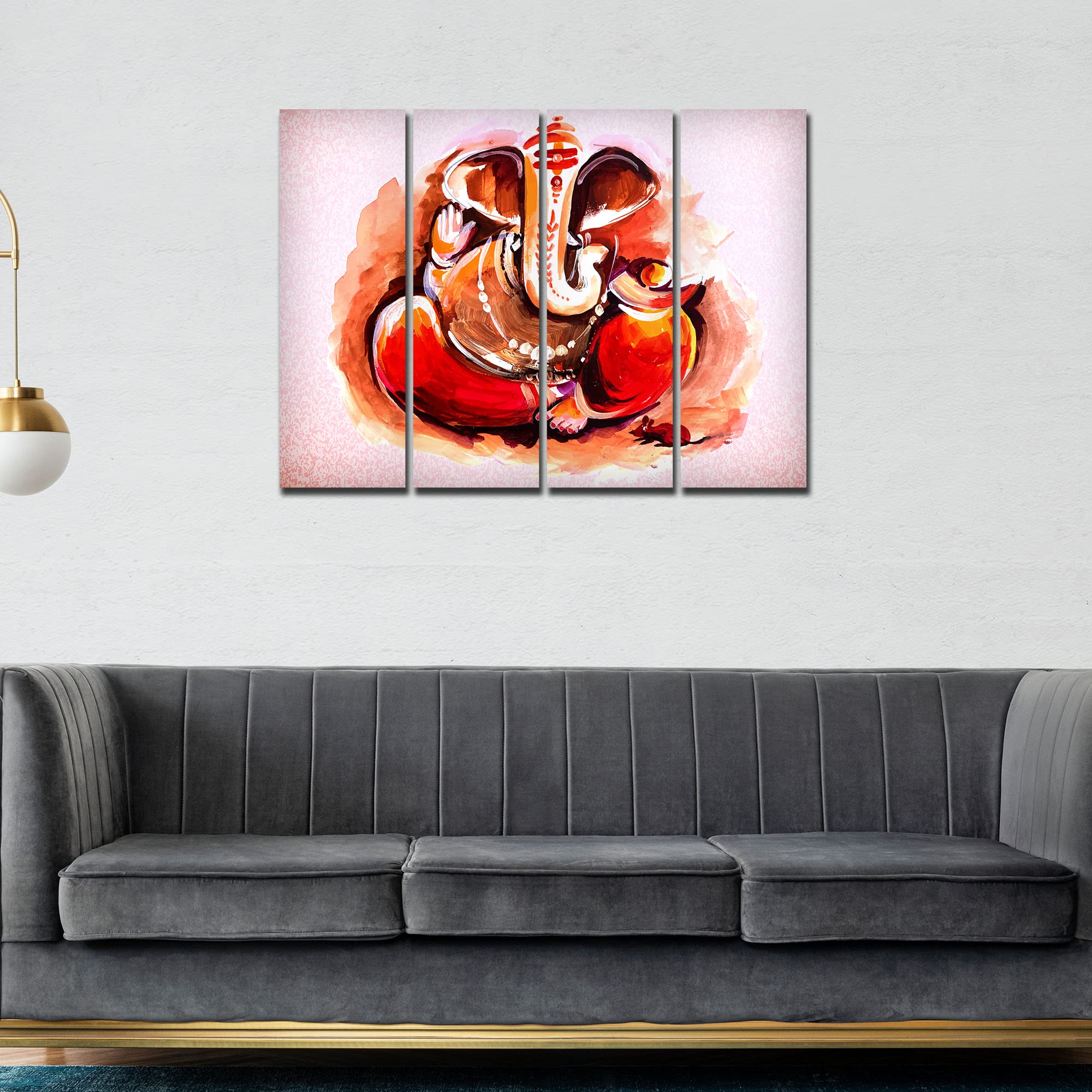VIBECRAFTS 4 Pieces Devotional Shree Ganesha Canvas Wall Painting Fitted With Wooden Frame For Home | Office | Living Room | Gift(PTVC4Pcs1_13525)