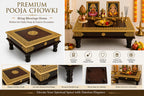 Kamdhenu Art and Craft Wooden Chowki | Floral Brass Fitted Decorative Bajot for Sitting Pooja Temple (Gold 15)