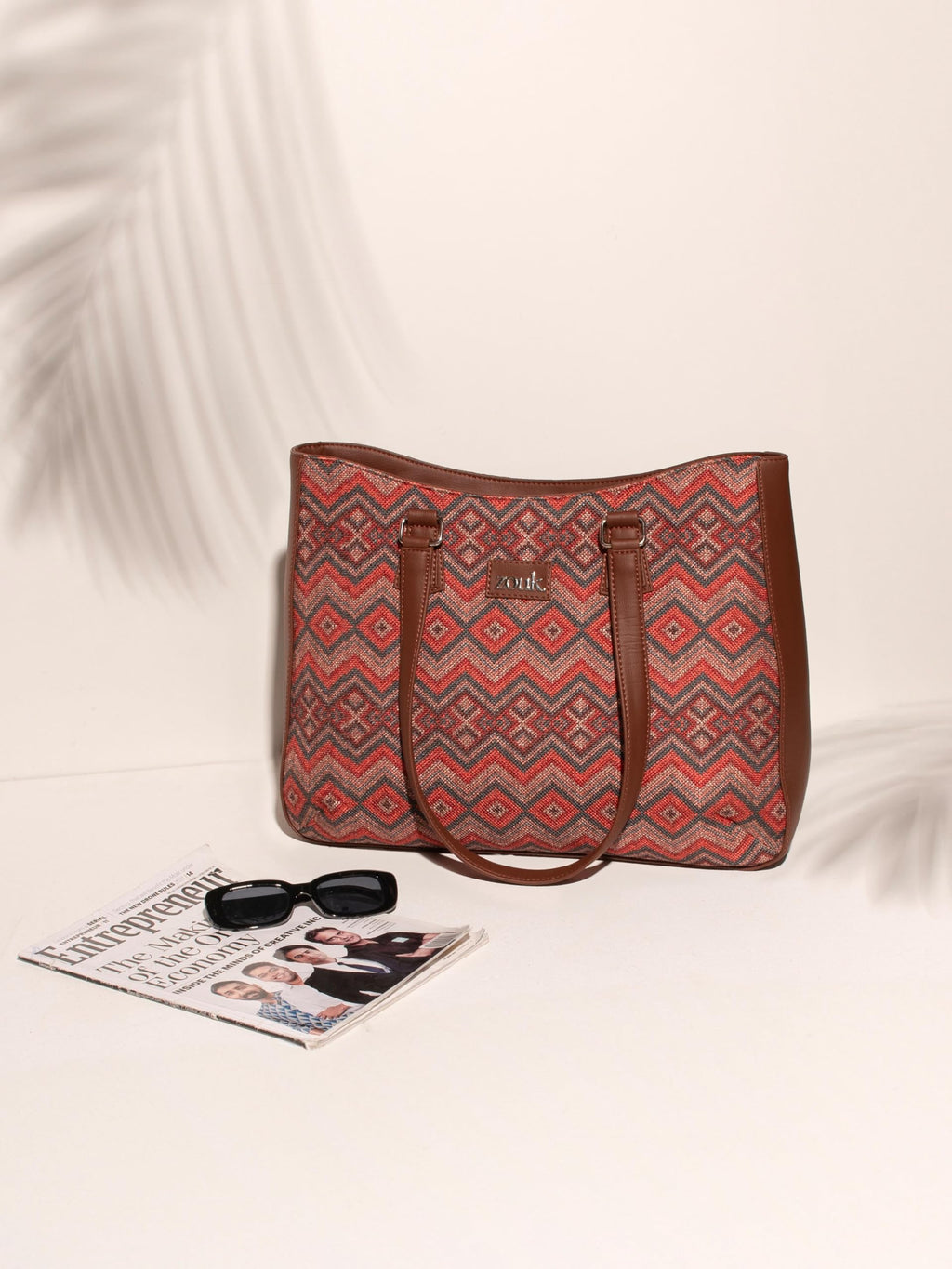 ZOUK Gwalior Weaves Getaway Handbag | Jute | Vegan Leather Handcrafted Tote Bag | Multicolor