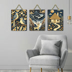 Artvibes Nature Theme Decoration Wooden Wall Hanger for Home Decor | Living Room | Office | Wall Art Painting For Hall | Graphic Artwork | Wall Art Print | Unique Gift Items (WH_96111N), Set of 3
