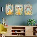 Artvibes Women Dancing Ancient Royal Art Wooden Decoration Item for Home | Art For Wall | Wall Sculpture | Signs & Plaques | Festive Decor | Wall Illustrations | Gift Items (WH_9616N), Set of 3