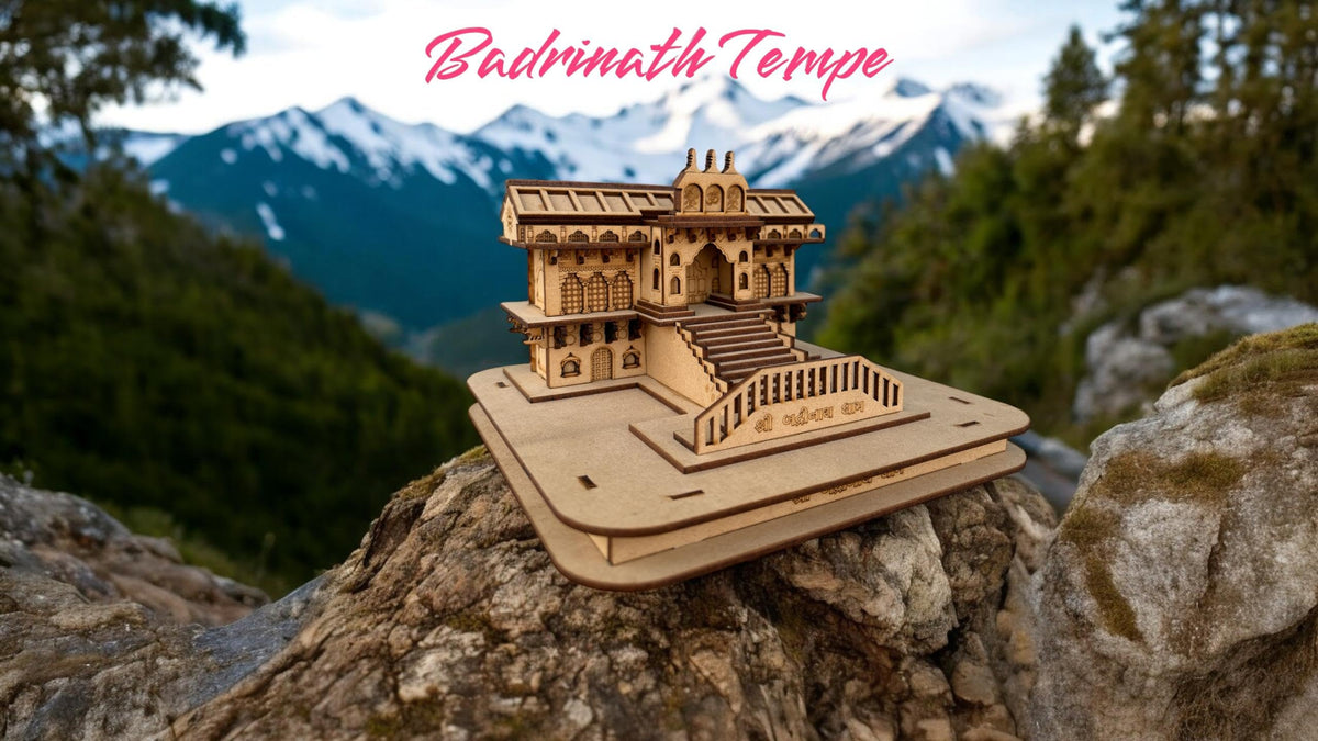 SHRI GOPAL ARTS Badrinath Temple 3D Wooden for Home Temple, Office and Showroom (L=20cm x W=20cm x Hx14cm)