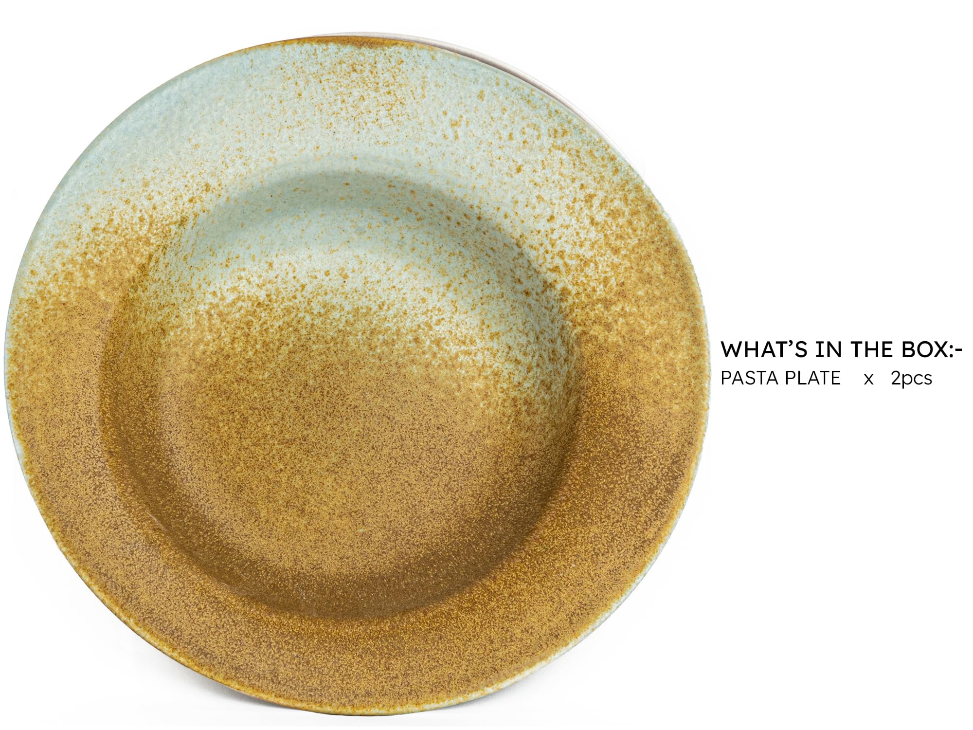 Bodhi House Ceramic Handmade Pasta Plates, Set of 2, 24cm, Turquoise Copper