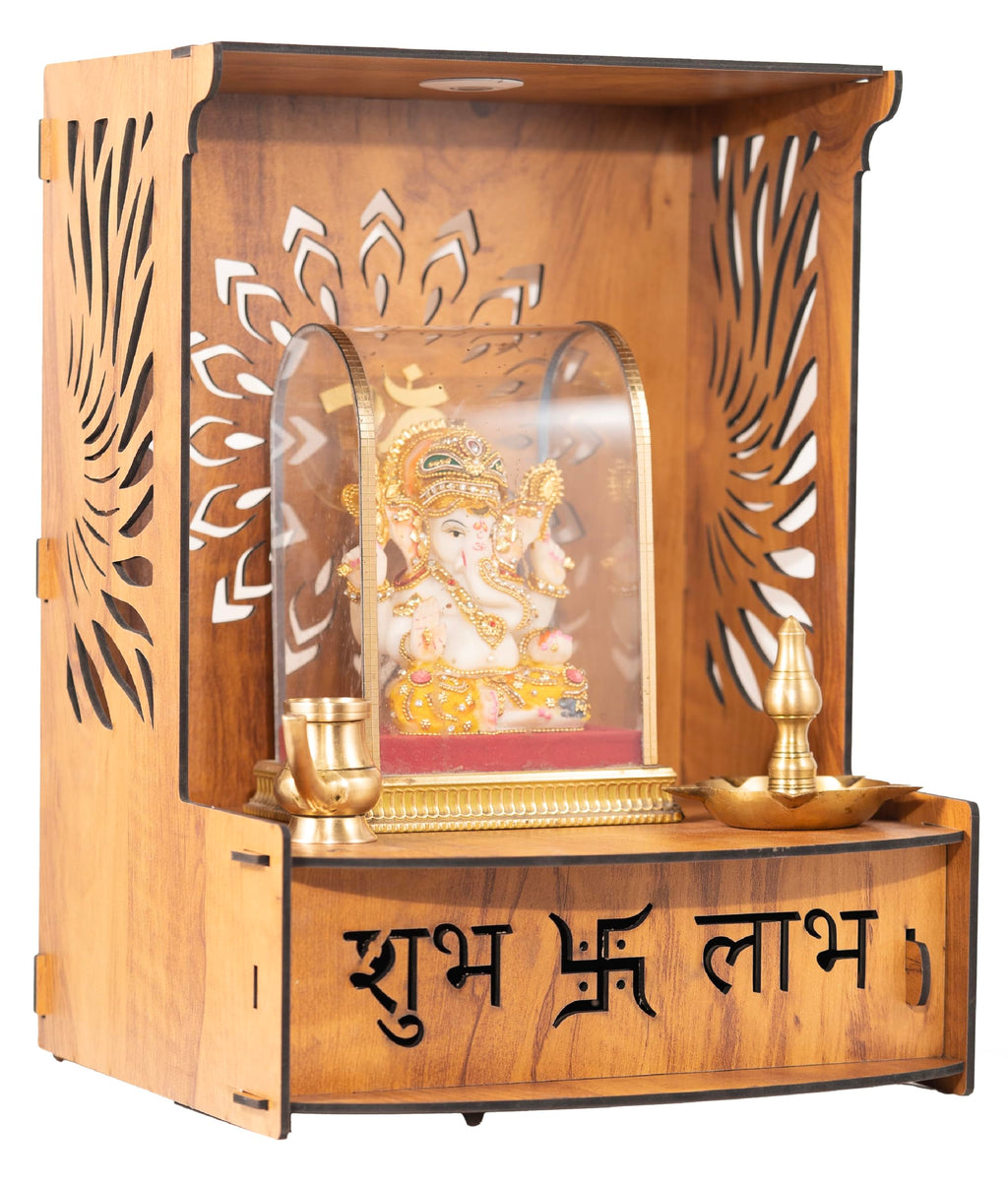 Crotomak Wooden Temple Mandir Pooja Stand for Home, Office Puja Mandir with Drawer Door Foldable Premium with LED Spot Light Foding Temple (SHUBH-02)