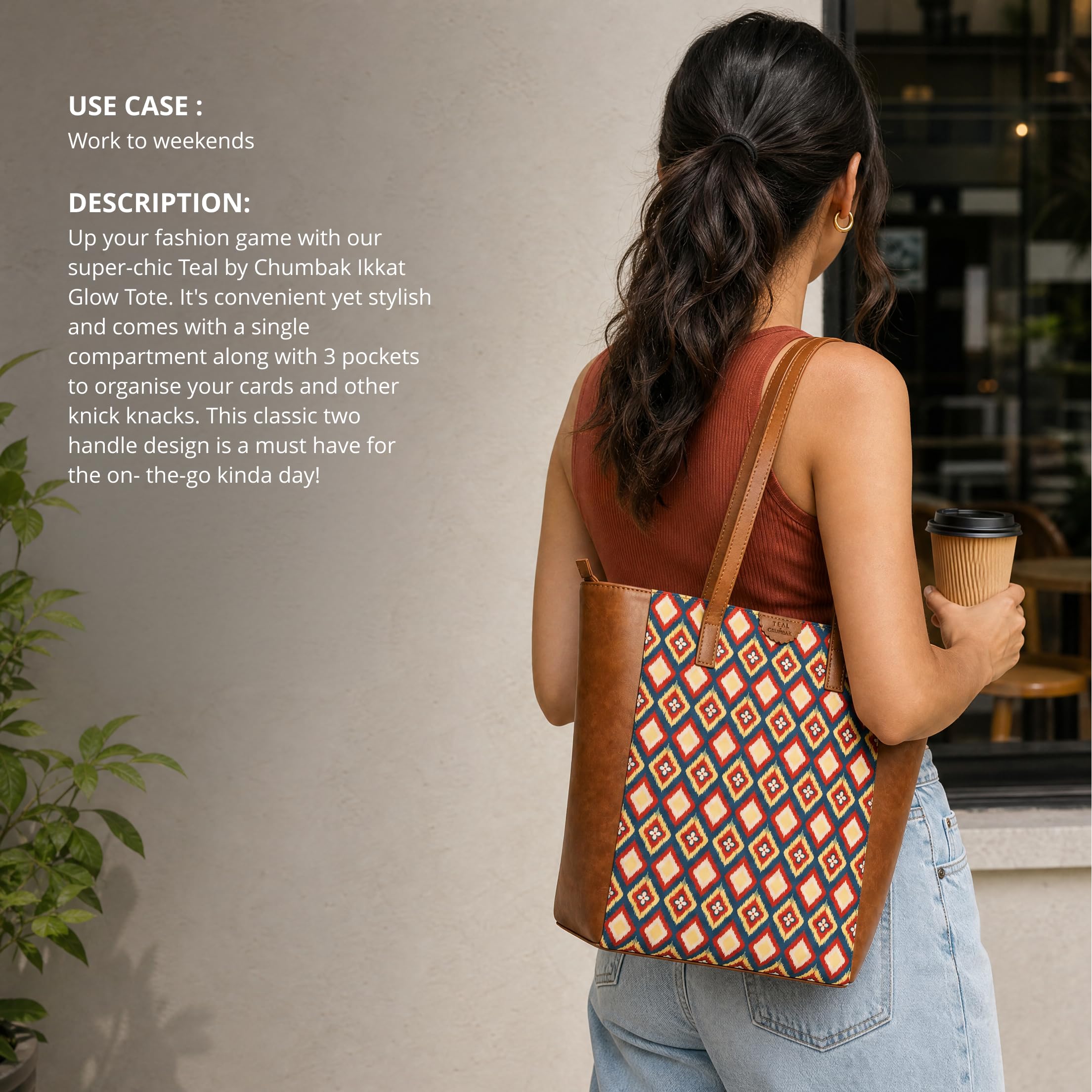 TEAL BY CHUMBAK Women's Office Tote Bag, Stylish Canvas Shoulder Bag for College, Work and Travel, Laptop Compatible with Zipper Closure