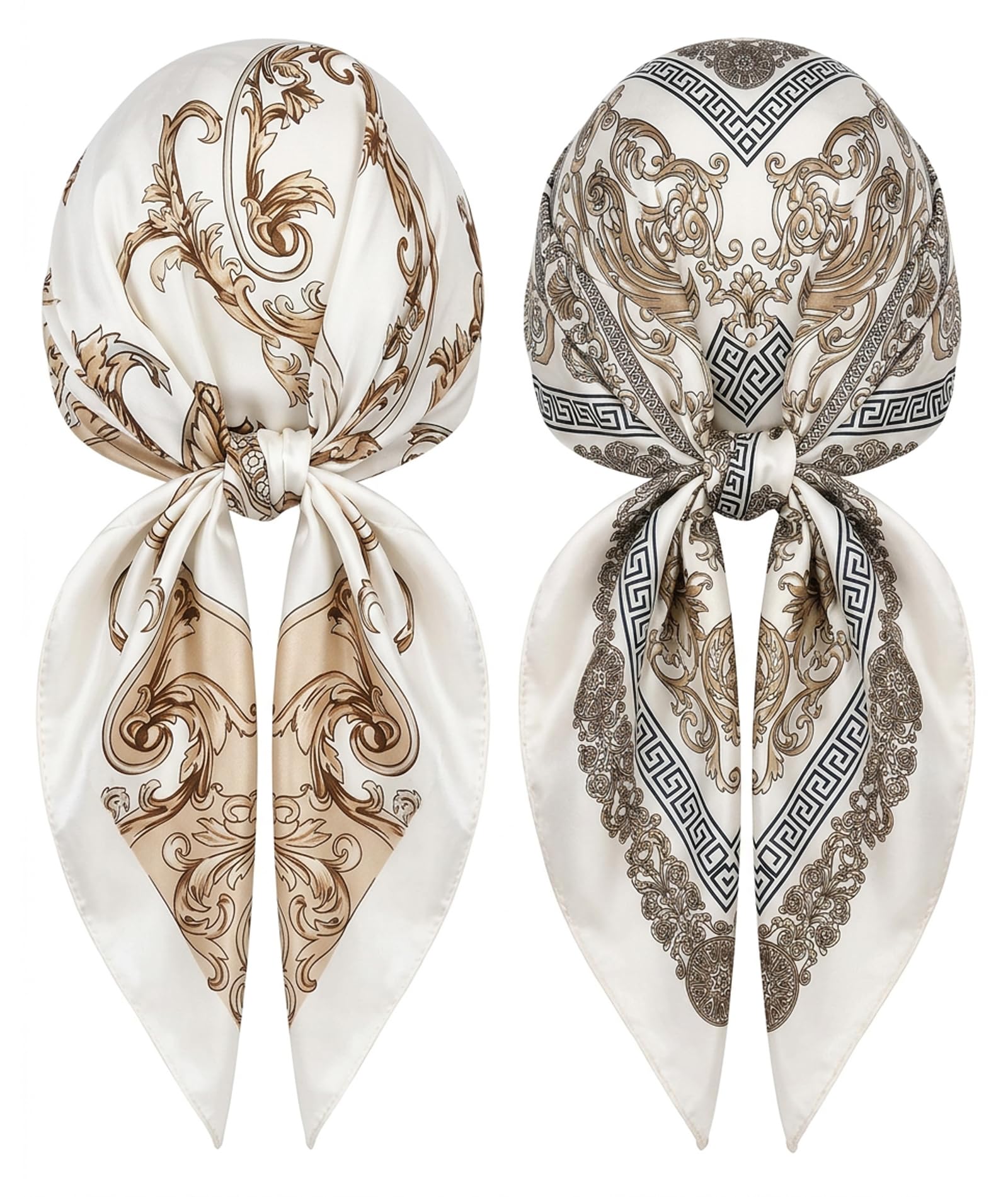 KSAIBINID 2 PCS Scarf for Women Stylish, Fashion Bandanas for Women, Head Scarf for Women, Office and Travel Wear, White Printed Scarf, Versatile Accessory for Daily Use and Special Occasions