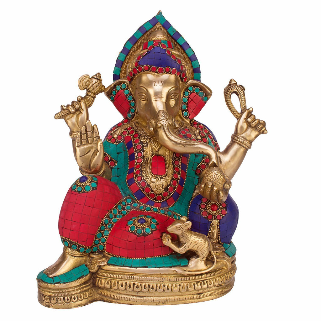 SVARUP Brass Ganesh Ganesha Idol for Home Decoration Ganpati Statue Murti for Gift Height 13 Inch