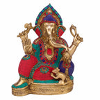 SVARUP Brass Ganesh Ganesha Idol for Home Decoration Ganpati Statue Murti for Gift Height 13 Inch